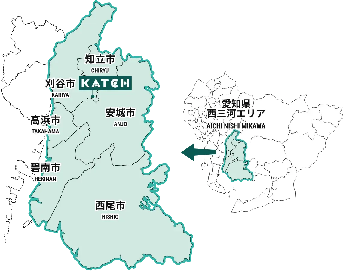 愛知県刈谷市・安城市・高浜市・知立市・碧南市・西尾市の地図